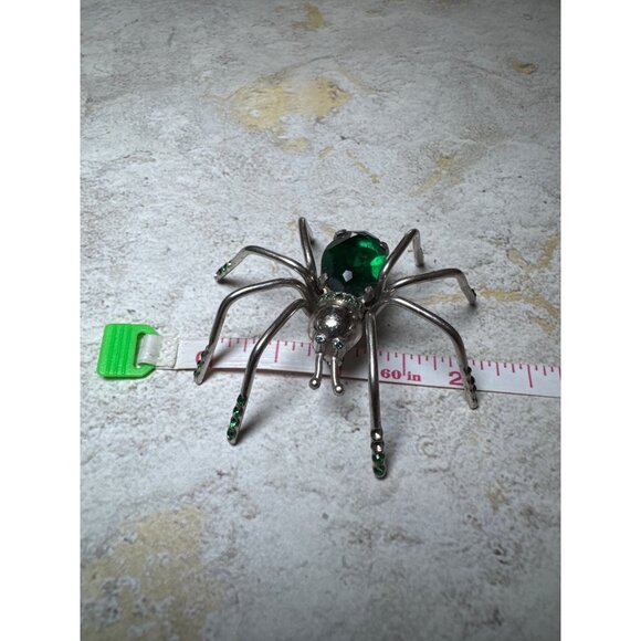 Vintage 1920s Large Spider Green Crystal and Stone Figural Brooch Pin - Picture 11 of 11